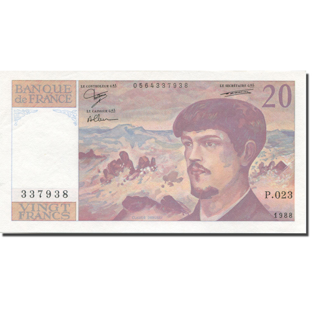 France, 20 Francs, Debussy, 1988, UNC(65-70), Fayette:66.9, KM:151c