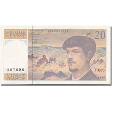 França, 20 Francs, Debussy, 1992, UNC(65-70), Fayette:66bis.3, KM:151f