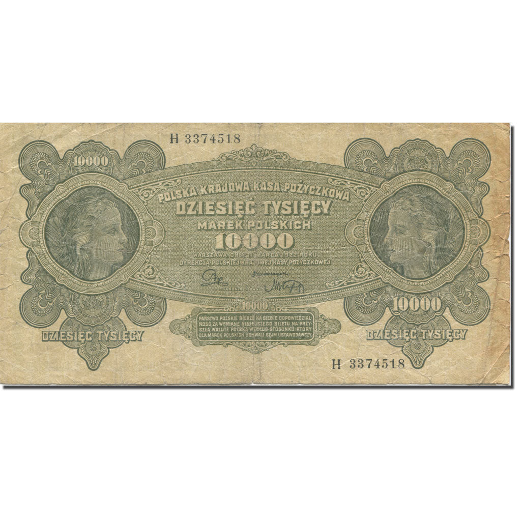 Banknote, Poland, 10,000 Marek, 1922-1923, 1922-03-11, KM:32, VF(20-25)