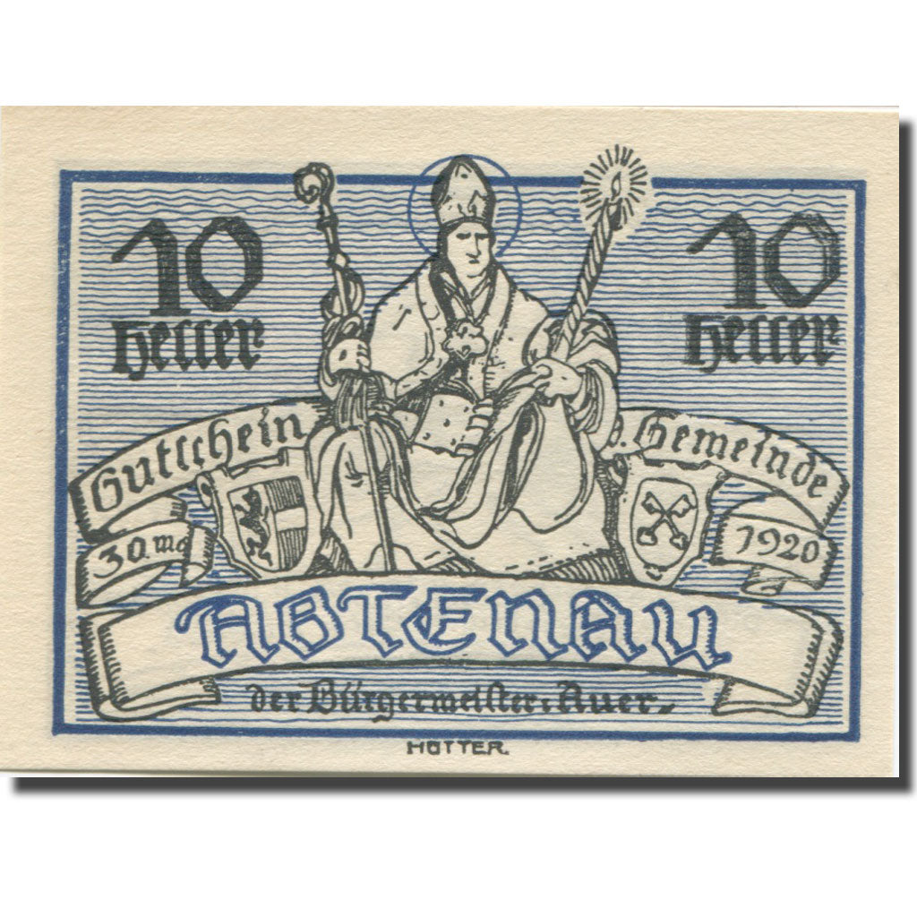 Banknote, Austria, Abtenau, 10 Heller, personnage, 1920 UNC(65-70) Mehl:FS 3a