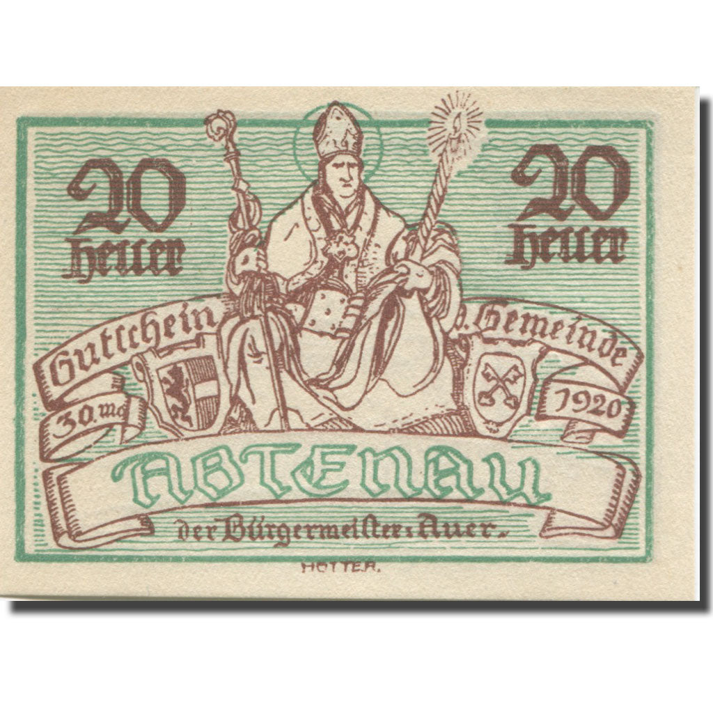 Banknote, Austria, Abtenau, 20 Heller, personnage 1, 1920 UNC(65-70) Mehl:FS 3a