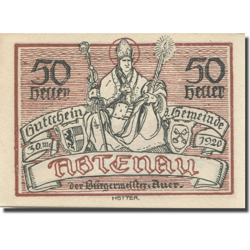 Geldschein, Österreich, Abtenau, 50 Heller, personnage 2, 1920 UNC Mehl:FS 3a