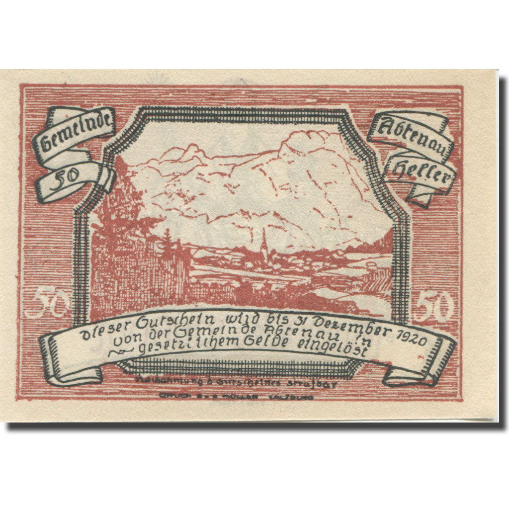 Geldschein, Österreich, Abtenau, 50 Heller, personnage 2, 1920 UNC Mehl:FS 3a