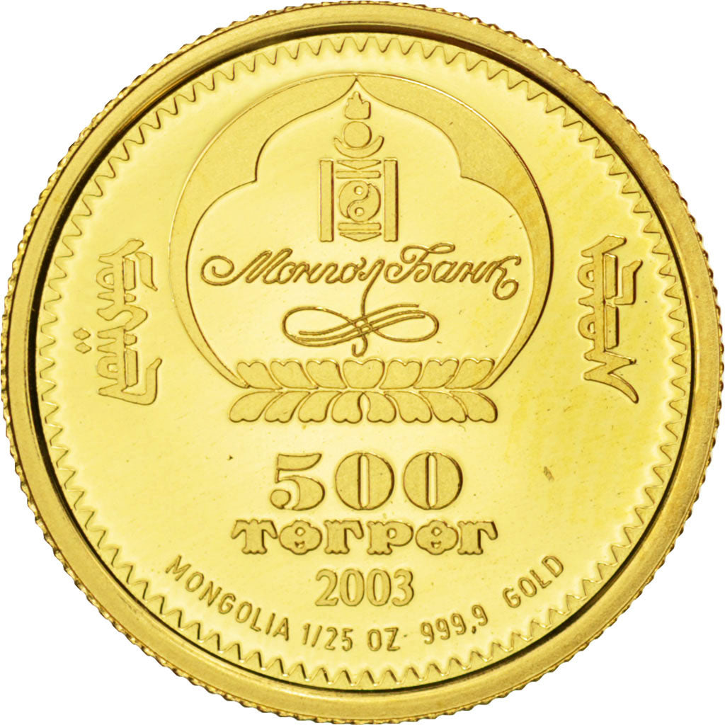 Mongolia, 500 Tugrik, 2003, MS(65-70), Gold, 1.24