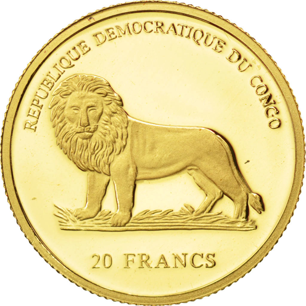 CONGO, DEMOCRATIC REPUBLIC, 20 Francs, 2003, KM #136, MS(65-70), Gold, 13.92,...