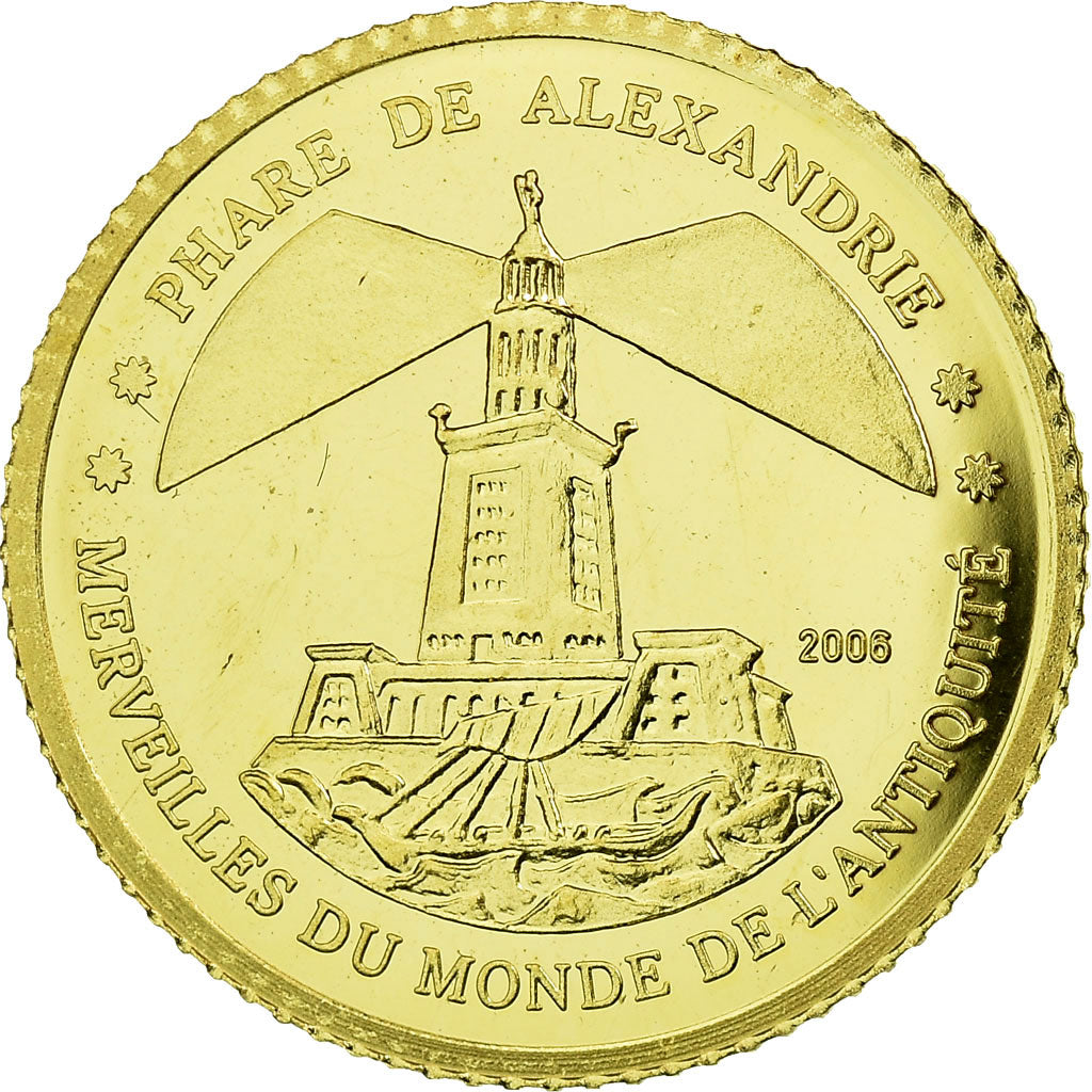 Coin, Ivory Coast, Le phare d'Alexandrie, 1500 Francs CFA, 2006, MS(65-70), Gold