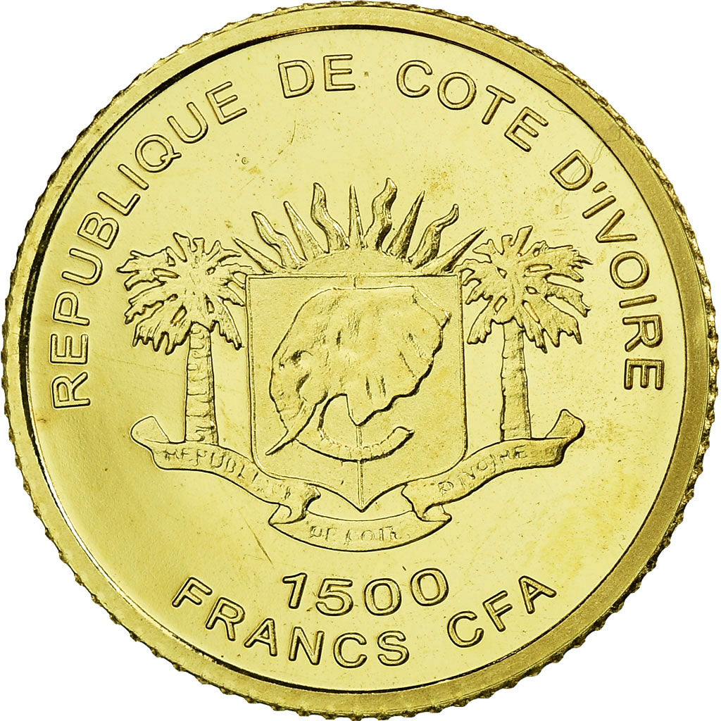 Coin, Ivory Coast, Le phare d'Alexandrie, 1500 Francs CFA, 2006, MS(65-70), Gold