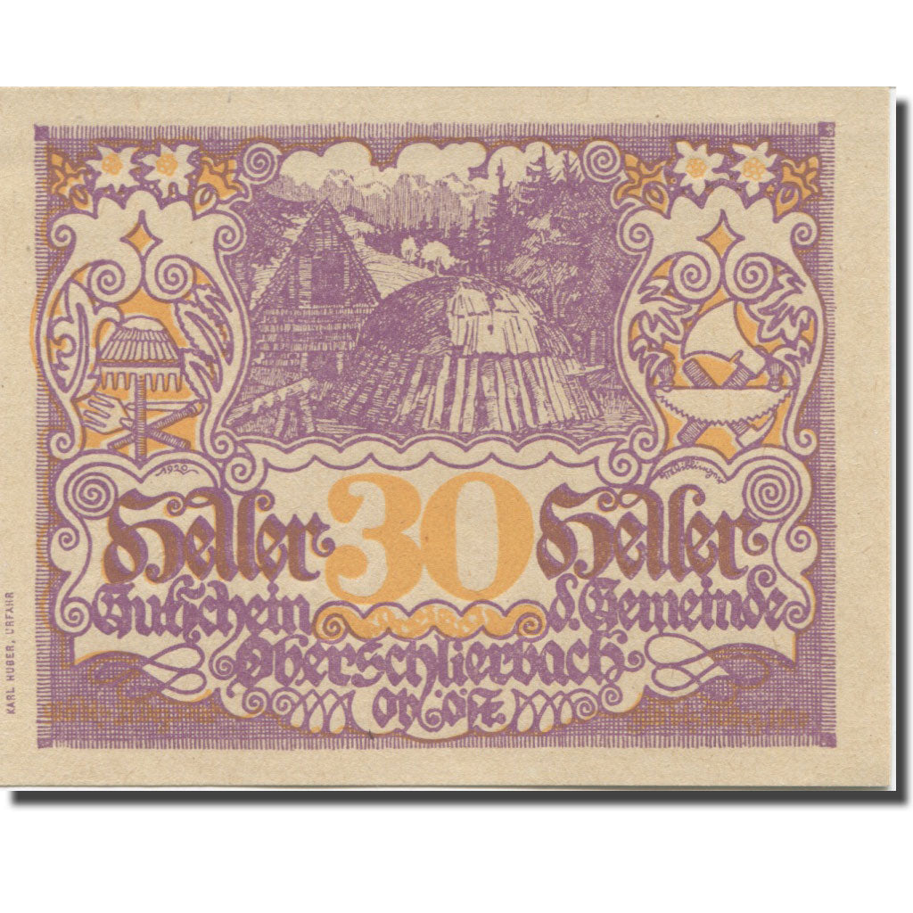 Banknote Austria Oberschlierbach, 30 Heller, Forêt, 1920 UNC(65-70) Mehl:FS 694a