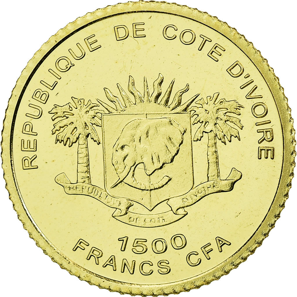 Coin, Ivory Coast, Statue de Jupiter, 1500 Francs CFA, 2006, MS(65-70), Gold