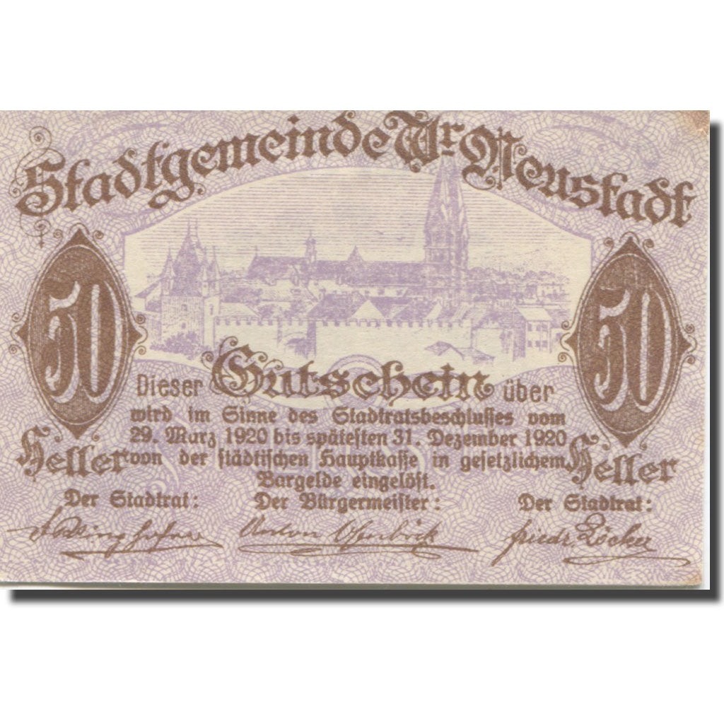 Geldschein, Österreich, Neustadt, 50 Heller, château, 1920 VZ Mehl:FS 1230b