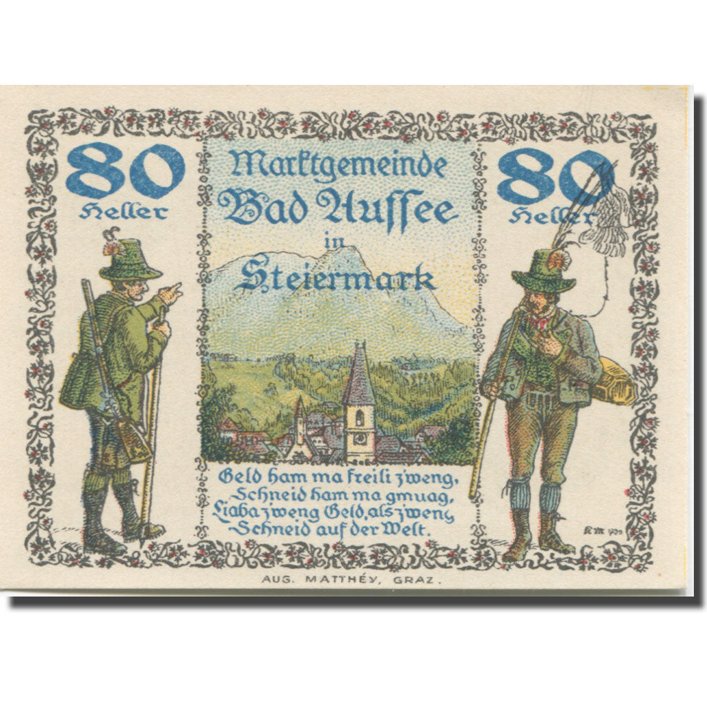 Banknote, Austria, Bad Aussee, 80 Heller, personnage, 1920, UNC(63) Mehl:FS 73