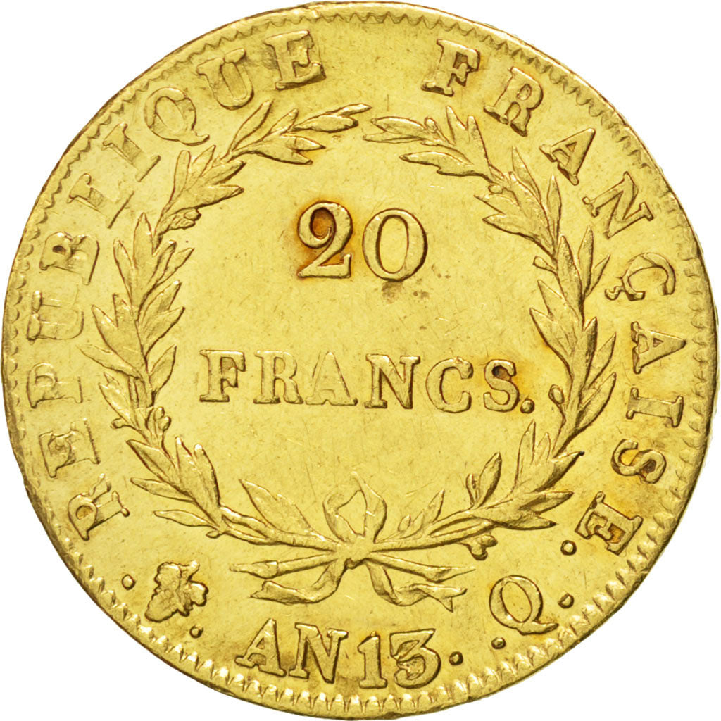 France, Napoléon I, 20 Francs, 1805 Q, Gold, KM:663.3, PCGS AU53