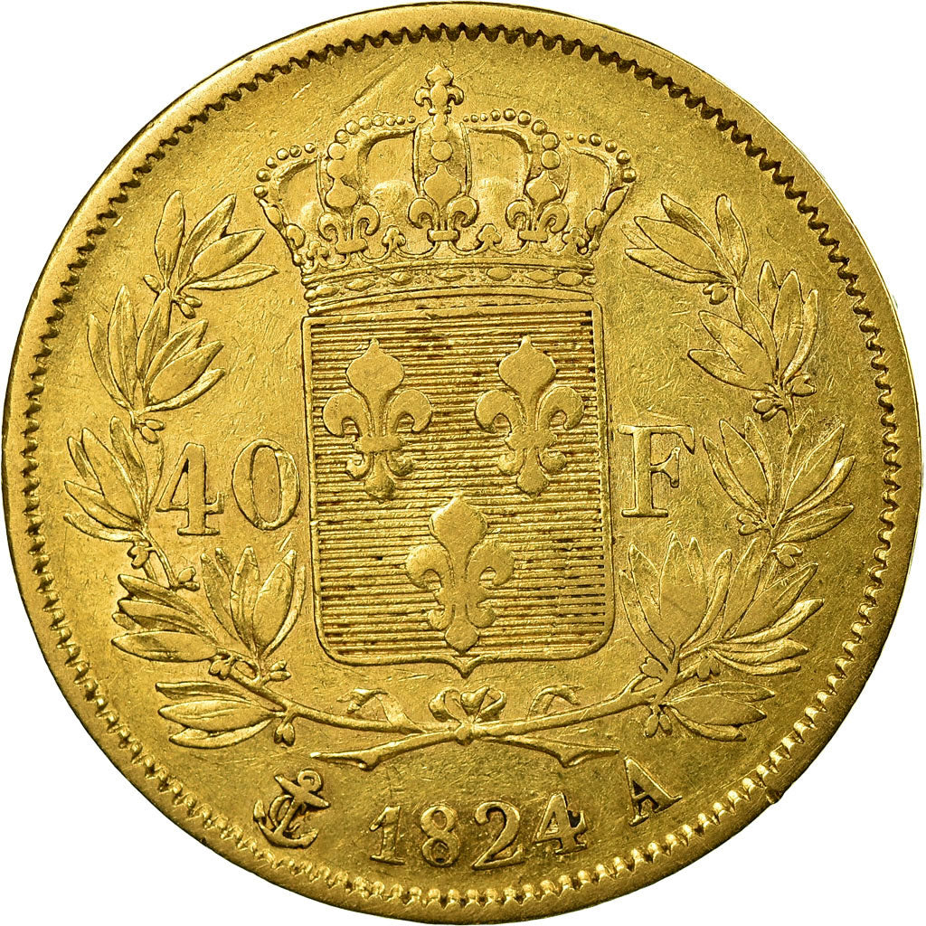 Moneda, Francia, Louis XVIII, Louis XVIII, 40 Francs, 1824, Paris, MBC, Oro