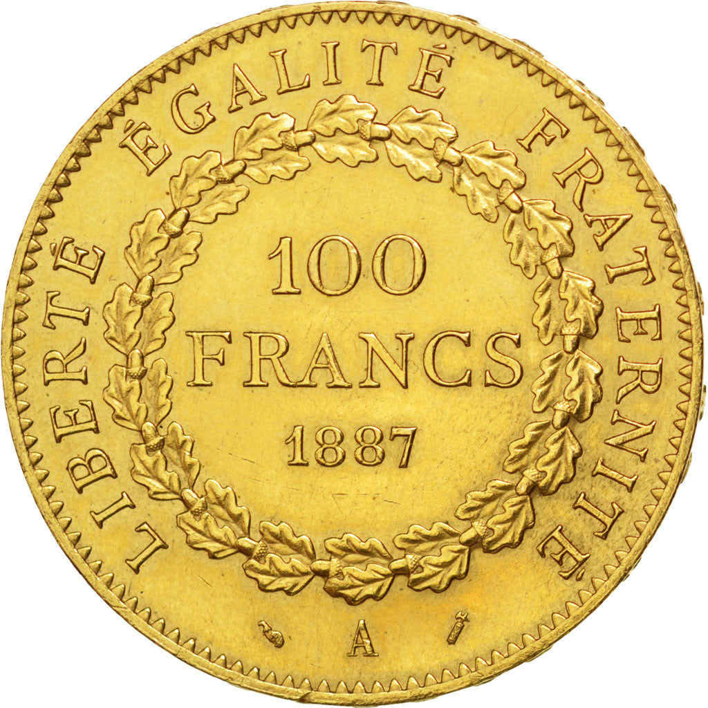 FRANCE, Génie, 100 Francs, 1887, Paris, KM #832, MS(60-62), Gold, PCGS