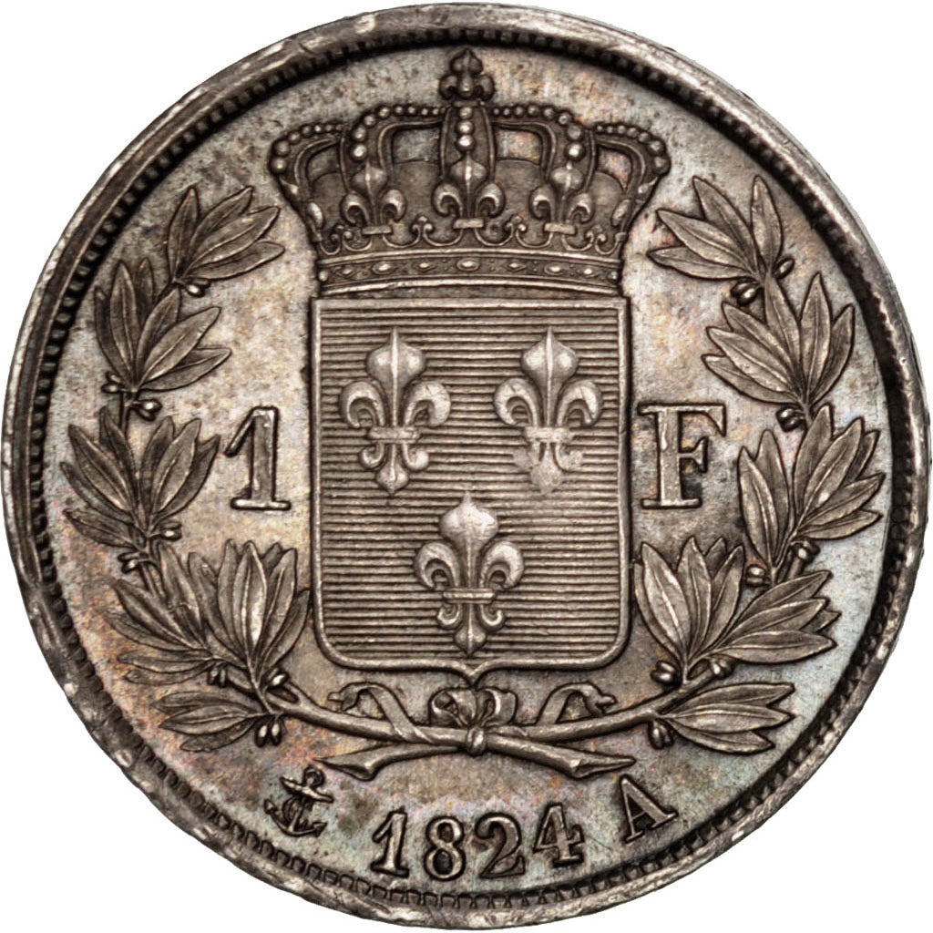 France, Louis XVIII, Franc, 1824 A, KM:709.1, PCGS MS62