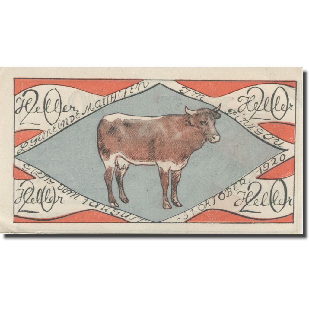 Banknote, Austria, Maishofen, 20 Heller, Boeuf, 1920 UNC(63) Mehl:FS 572