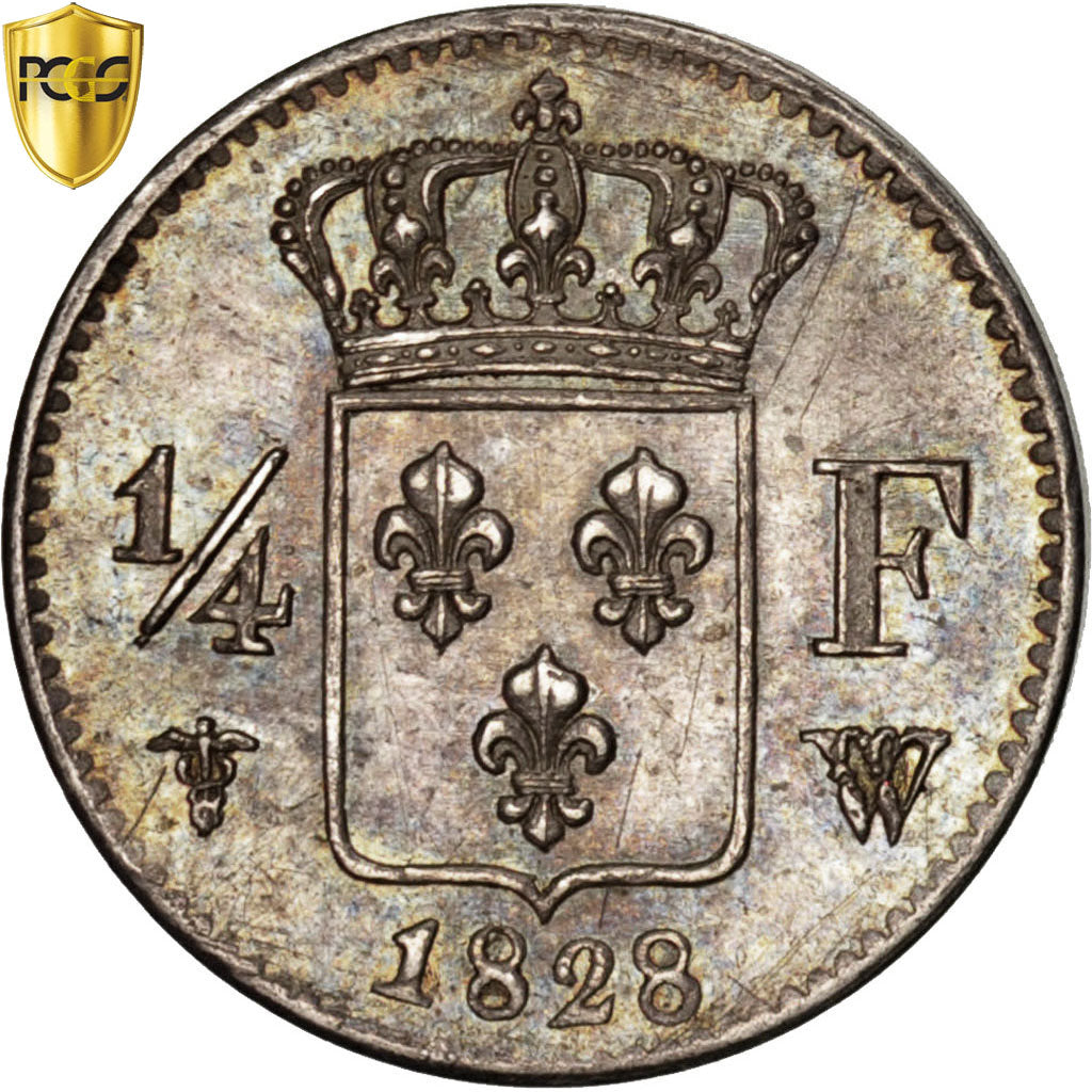 Monnaie, France, Charles X, 1/4 Franc, 1828, Lille, PCGS, MS63, SPL, Argent