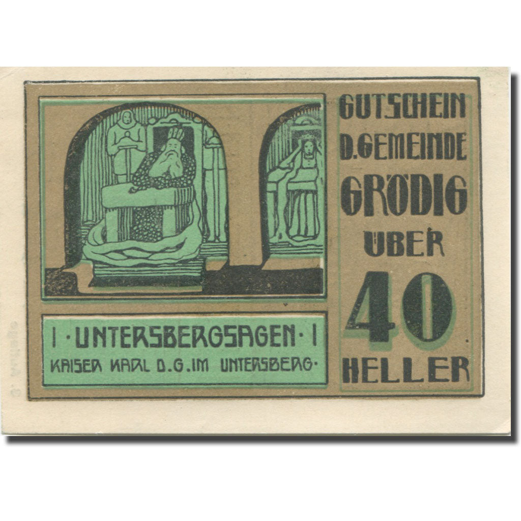 Banknote, Austria, Grödig, 40 Heller, personnage, 1920 UNC(63) Mehl:FS 290e