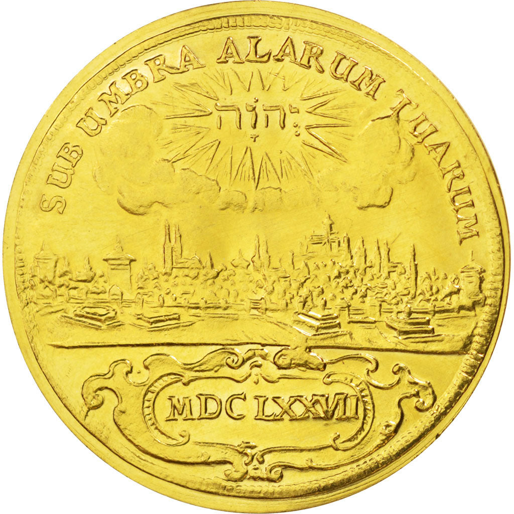 Germany, 5 Ducat, 1677, RESRTIKE, KM #191, MS(63), Gold, 22.98