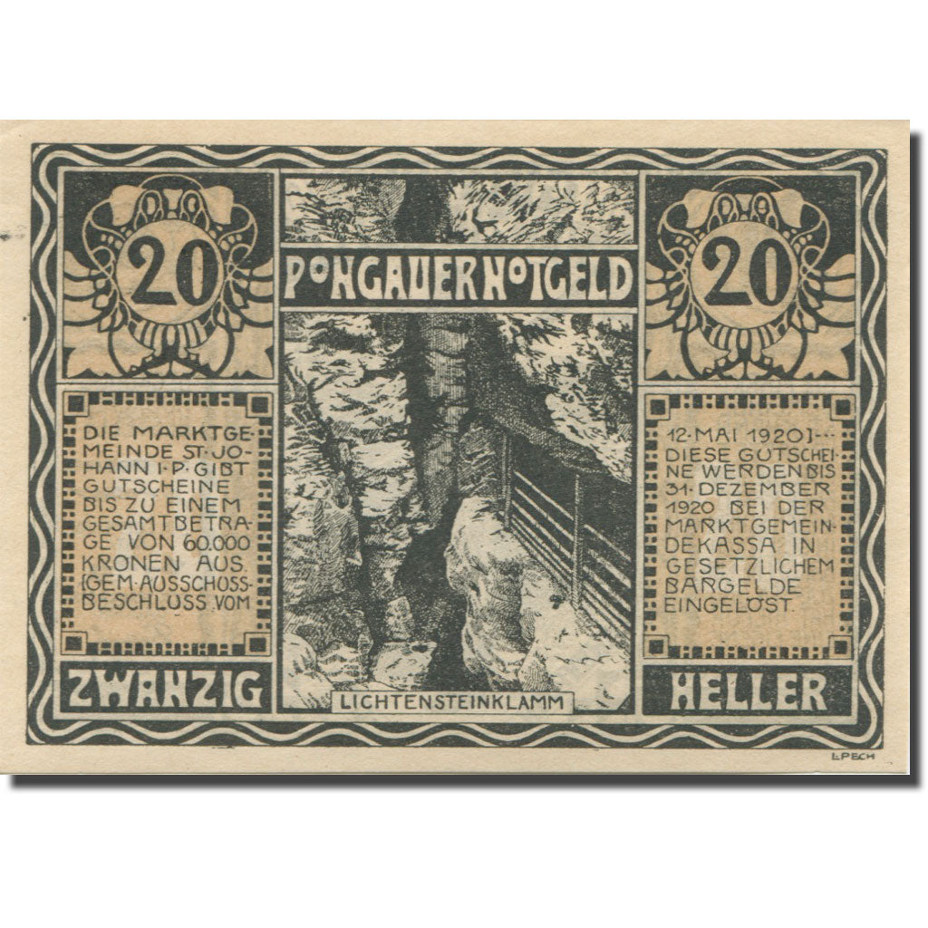 Banknote, Austria, St Johann, 20 Heller, Mine, 1920 UNC(63) Mehl:FS 895a