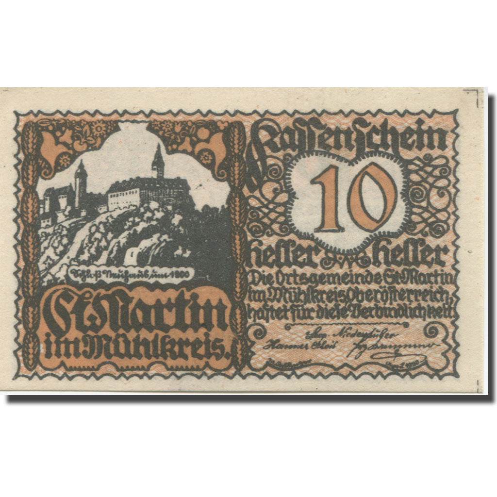 Banknote, Austria, St Martin, 10 Heller, personnage, 1920 UNC(63) Mehl:FS 912a