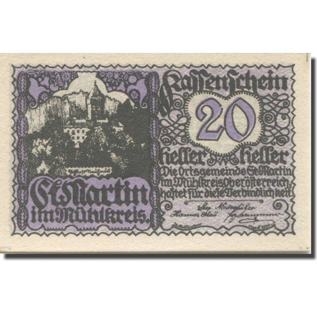 Banknote, Austria, St Martin, 20 Heller, chevalier, 1920 UNC(63) Mehl:FS 912a