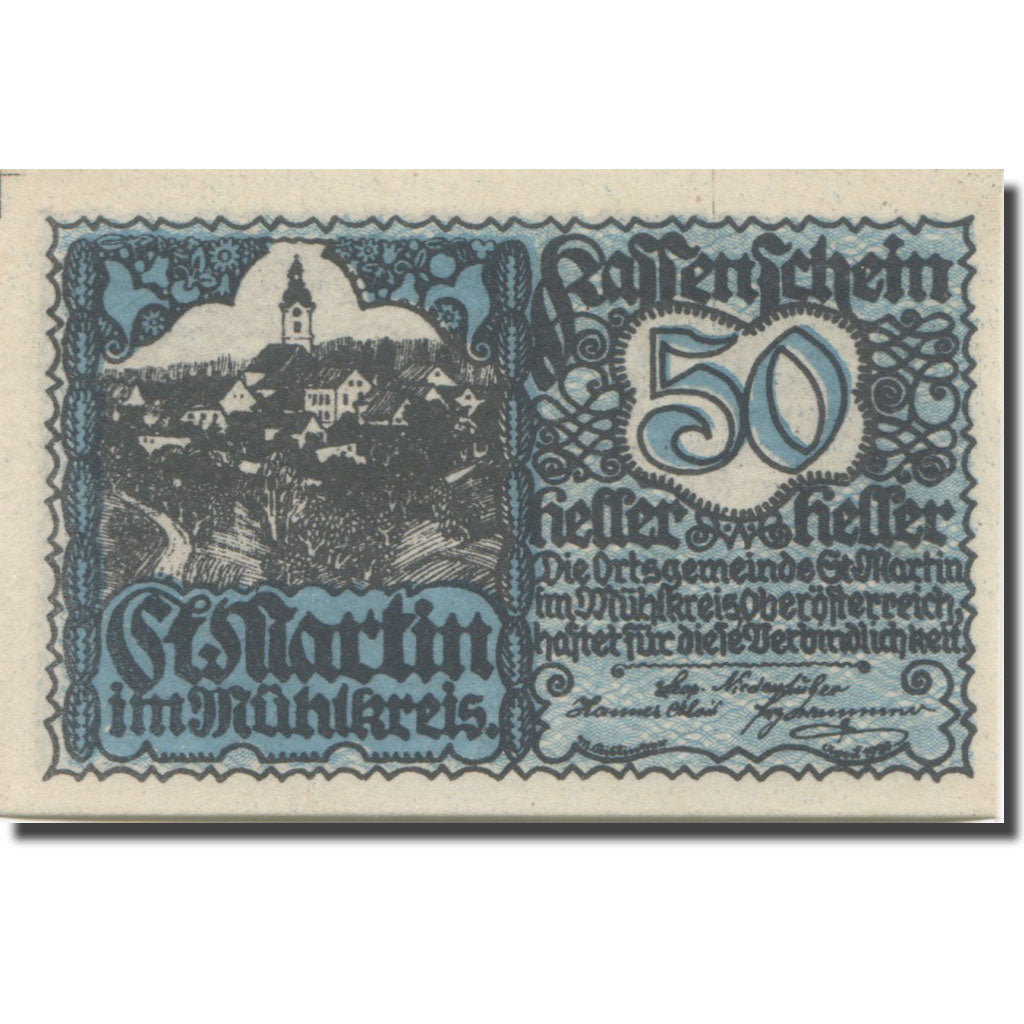 Banknote, Austria, St Martin, 50 Heller, village, 1920 UNC(63) Mehl:FS 912a