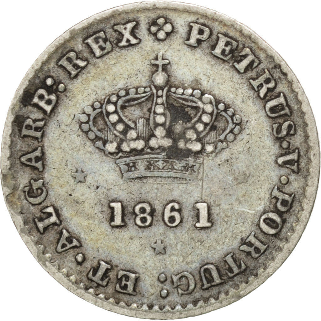 PORTUGAL, 50 Reis, 1861, KM #493, EF(40-45), Silver, 1.21