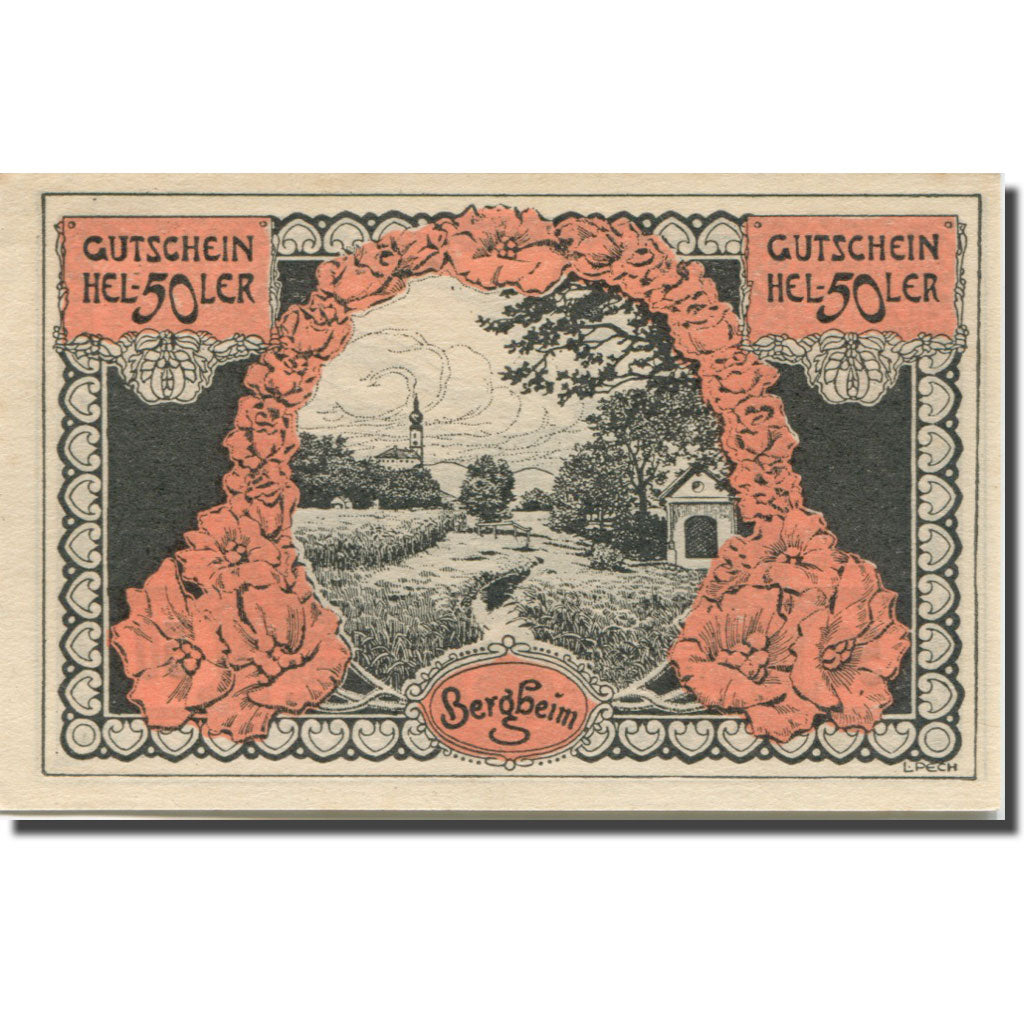 Banknote, Austria, Bergheim, 50 Heller, paysage, 1920 UNC(63) Mehl:FS 82Ia