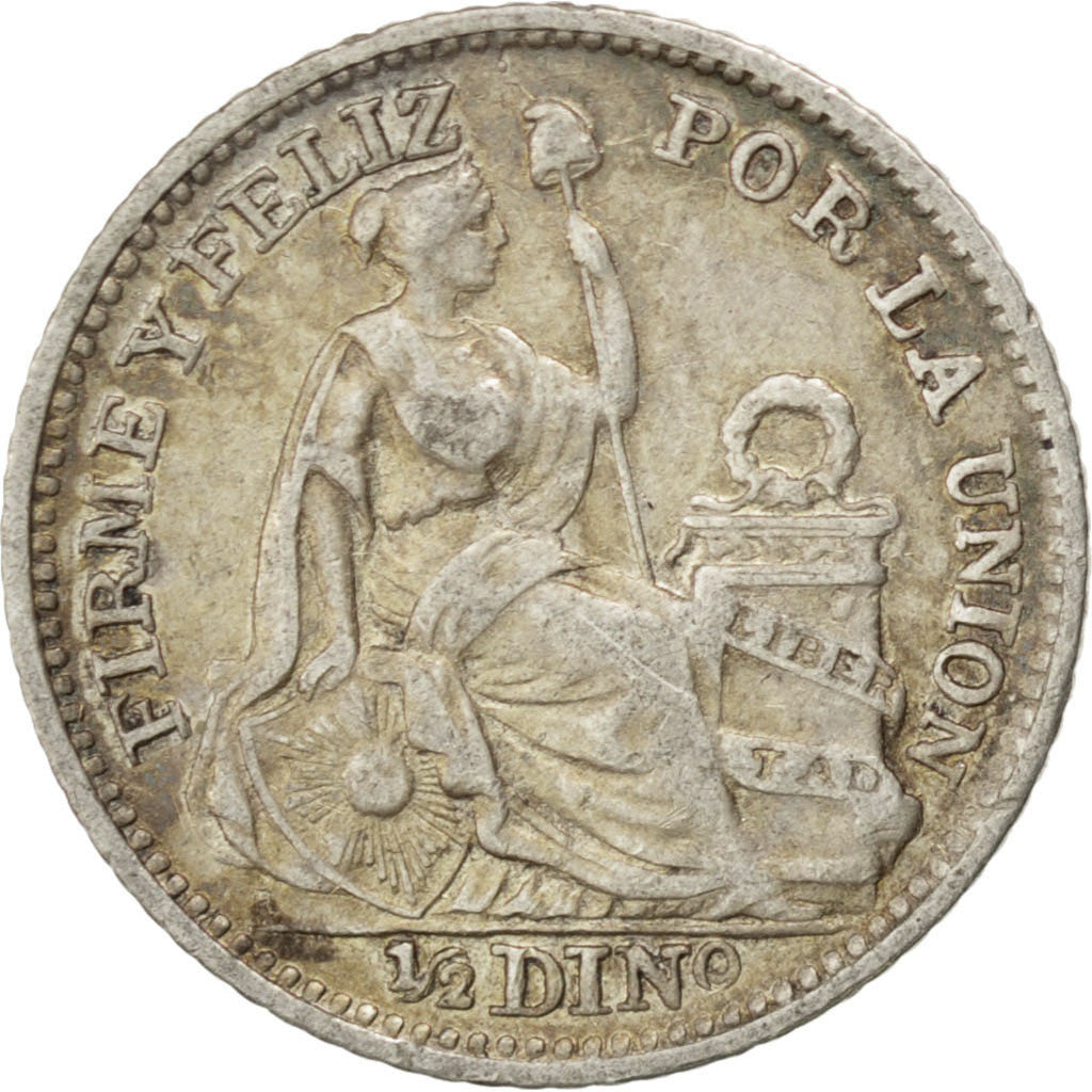 PERU, 1/2 Dinero, 1907, Lima, KM #206.2, AU(50-53), Silver, 15.5, 1.20
