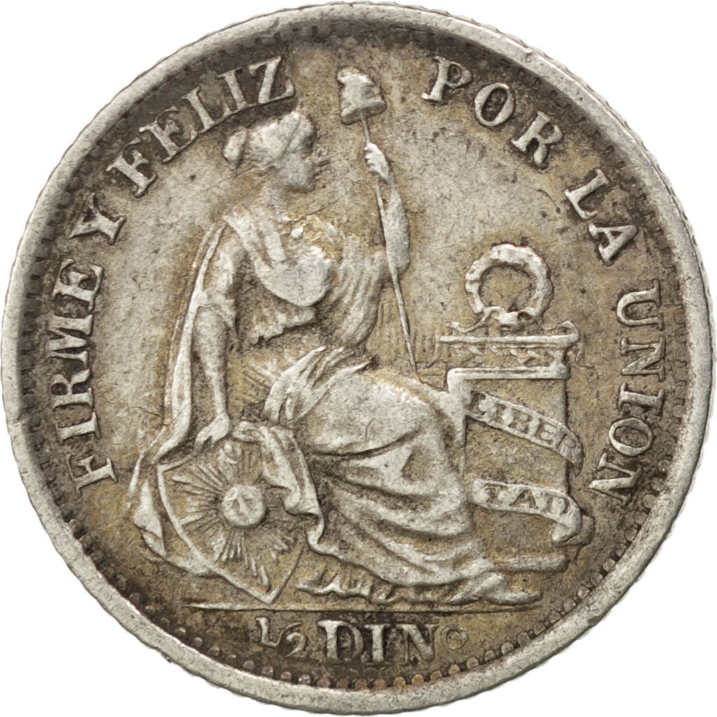 PERU, 1/2 Dinero, 1902, Lima, KM #206.2, AU(50-53), Silver, 15.5, 1.22
