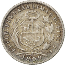 PERU, 1/2 Dinero, 1899, Lima, KM #206.2, AU(50-53), Silver, 15.5, 1.23