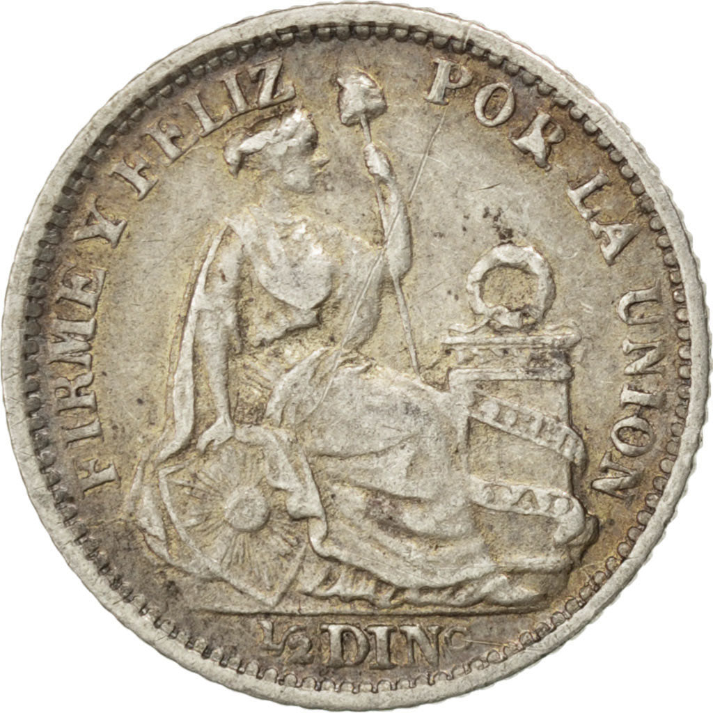 PERU, 1/2 Dinero, 1899, Lima, KM #206.2, AU(50-53), Silver, 15.5, 1.23