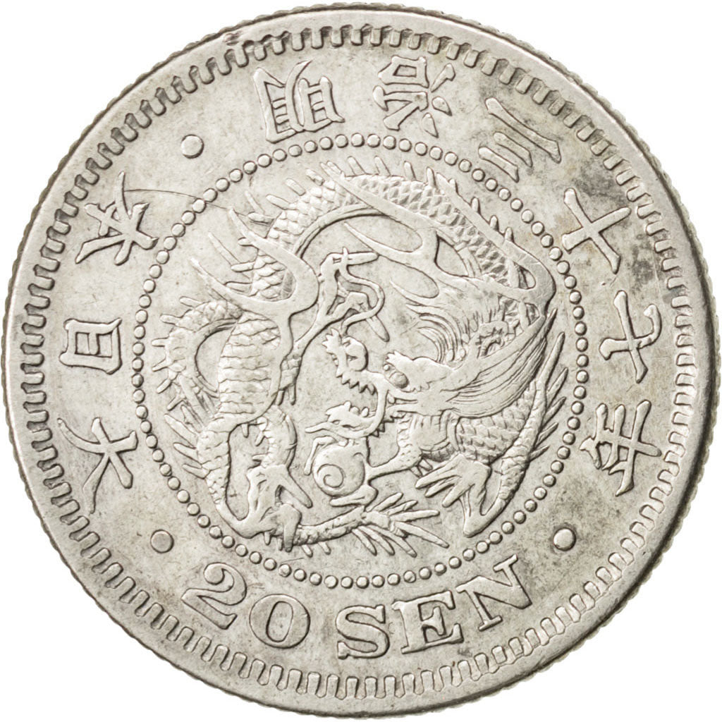 JAPAN, 20 Sen, 1904, KM #24, EF(40-45), Silver, 23.5, 5.31