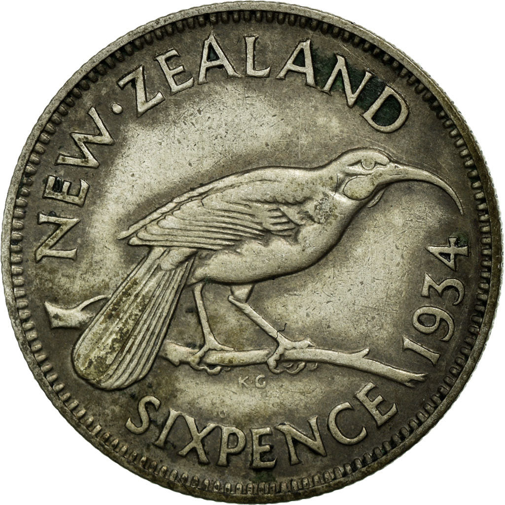 Coin, New Zealand, George V, 6 Pence, 1934, EF(40-45), Silver, KM:2