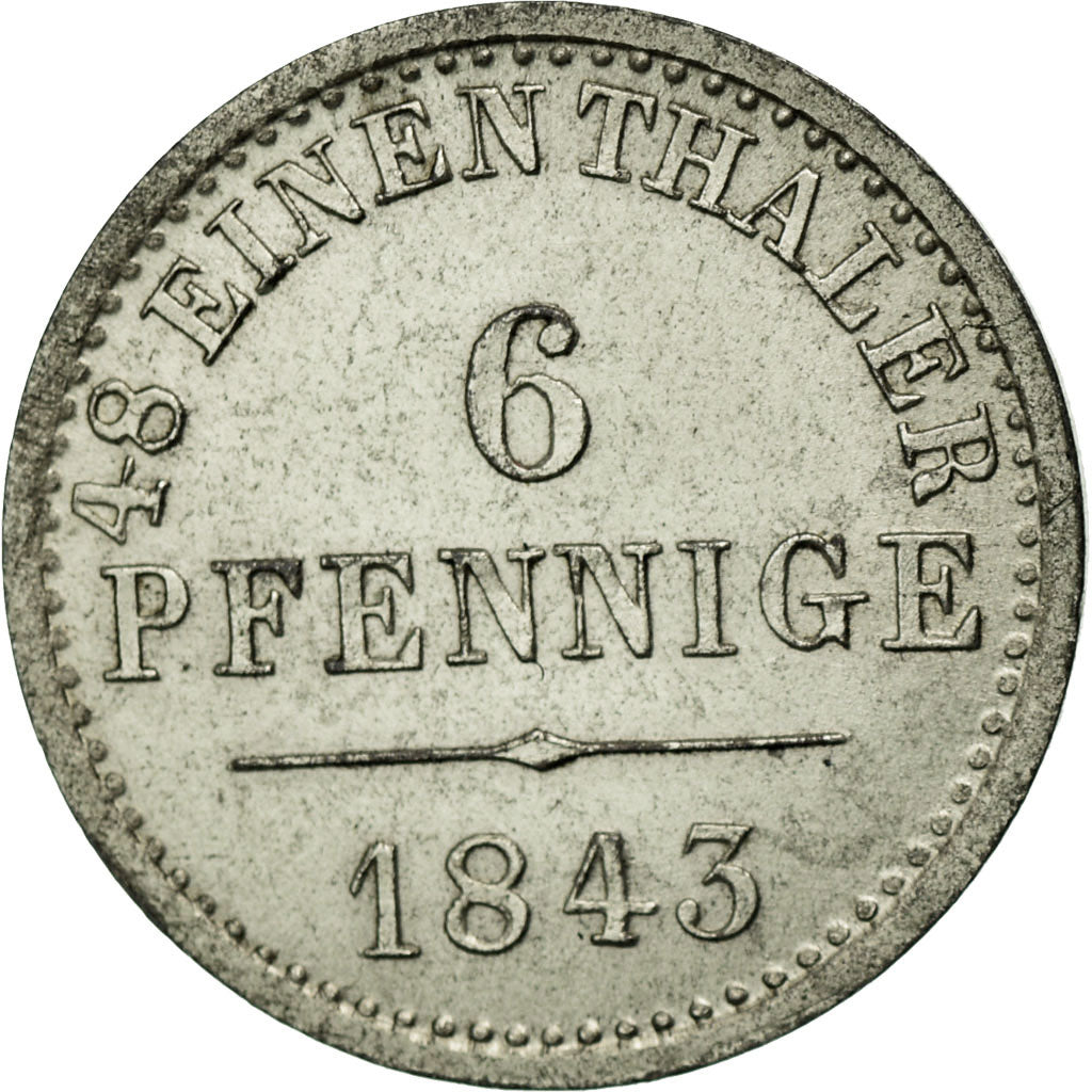 Coin, German States, HANNOVER, Ernst August, 6 Pfennig, 1843, MS(60-62), Silver
