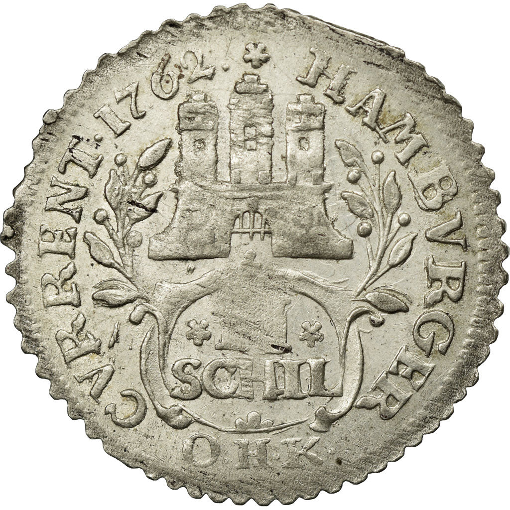 Monnaie, Etats allemands, HAMBURG, 2 Schilling, 1/16 Thaler, 1762, SUP, Argent