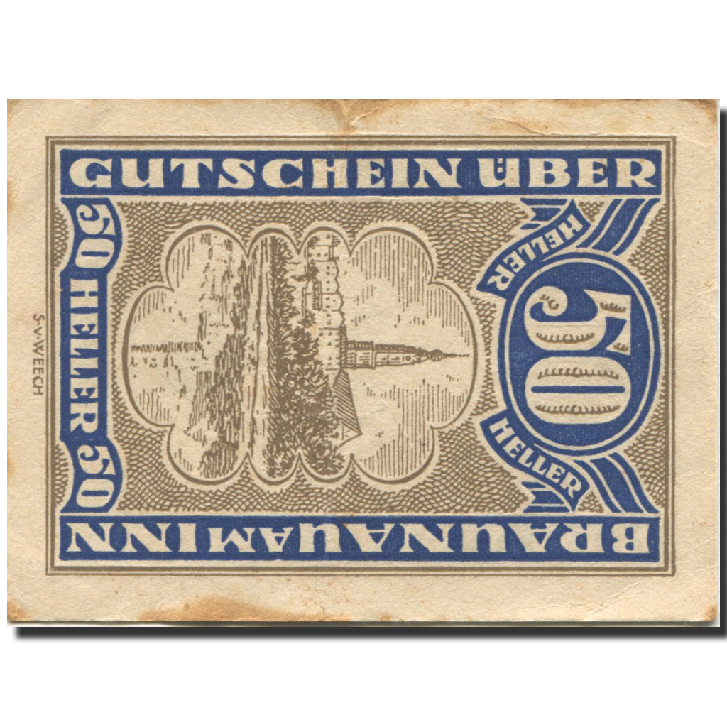 Banknote, Austria, Braunau am Inn, 50 Heller, Eglise, 1920 EF(40-45) Mehl:FS 101