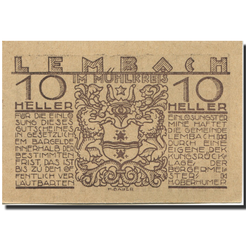 Banknote, Austria, Lembach, 10 Heller, Blason, UNC(63), Mehl:FS 510b