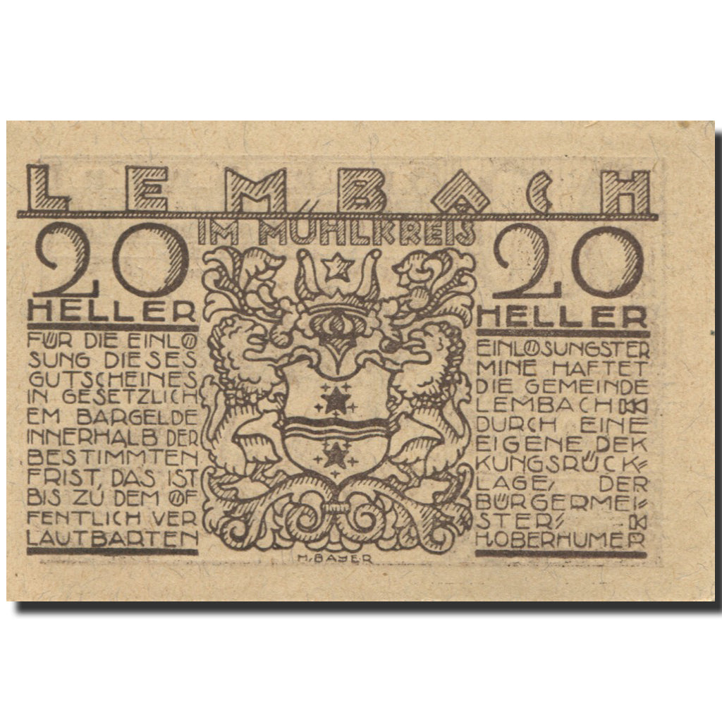 Banknote, Austria, Lembach, 20 Heller, montagne, UNC(63), Mehl:FS 510b
