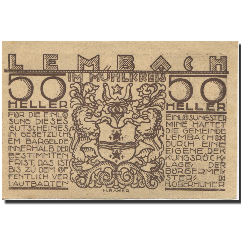 Banknote, Austria, Lembach, 50 Heller, village, UNC(63), Mehl:FS 510b