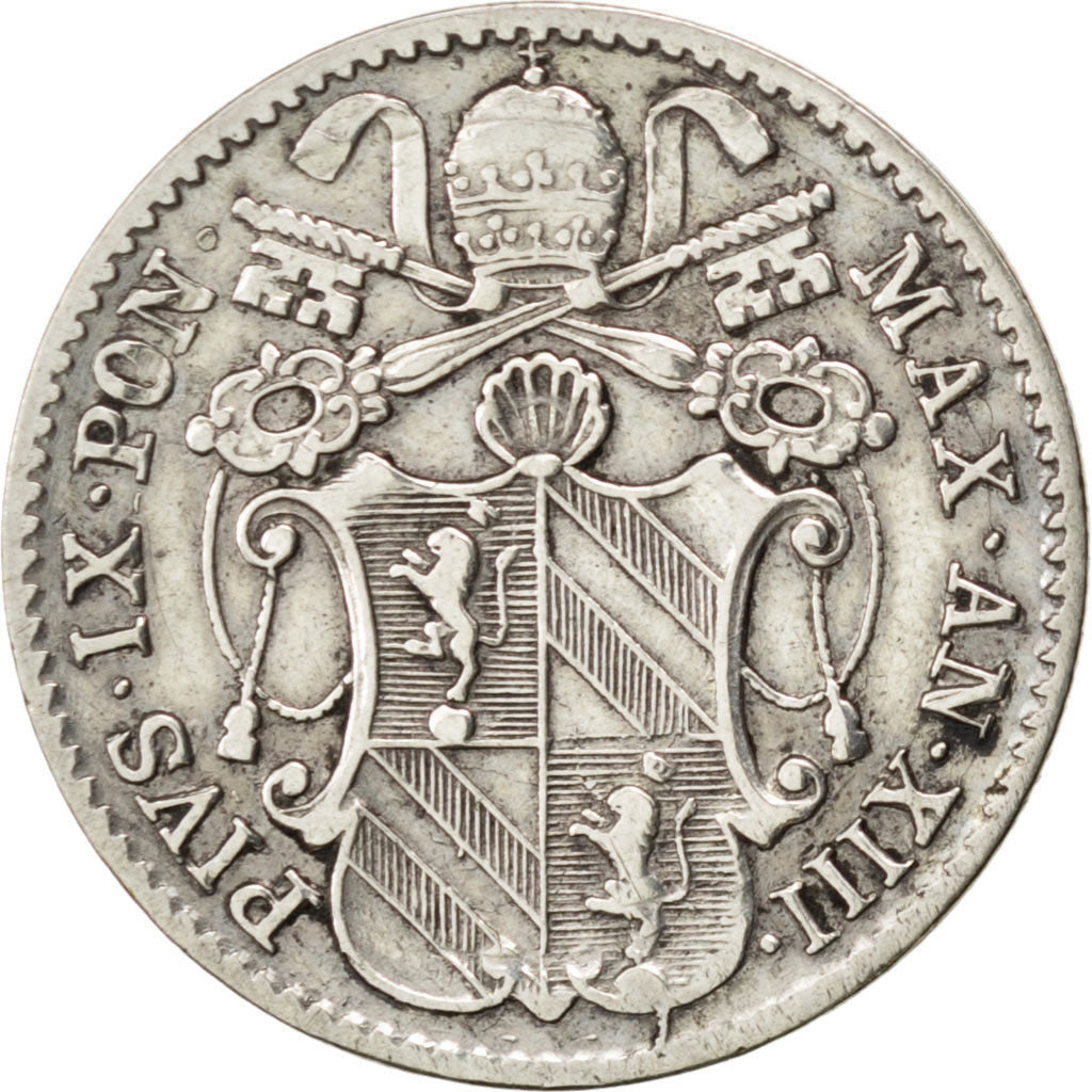 ITALIAN STATES, 5 Baiocchi, 1858, Roma, KM #1341b, EF(40-45), Silver, 1.40