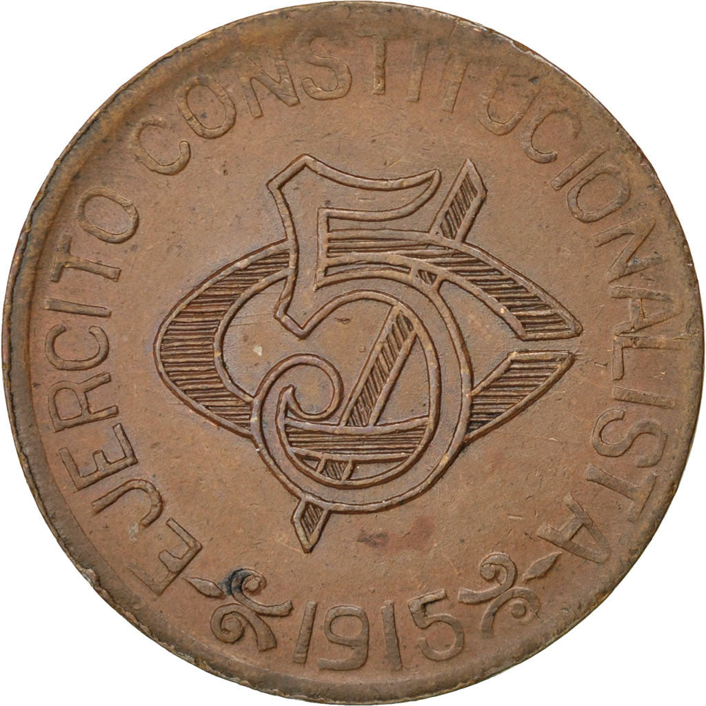 MEXICO-REVOLUTIONARY, 5 Centavos, 1915, KM #613, AU(55-58), Copper, 25, 6.60