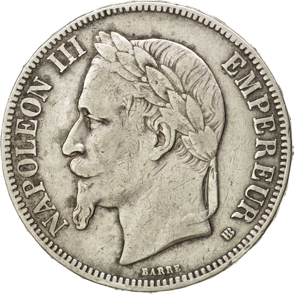 Second Empire, 5 Francs Napoléon III tête laurée 1867 Strasbourg, KM 799.2