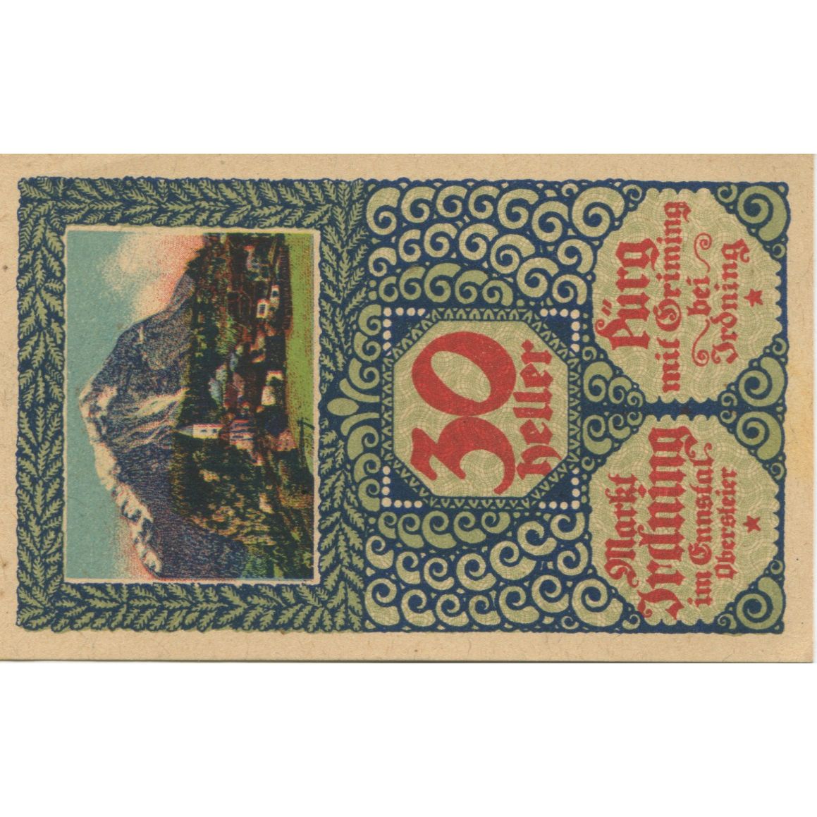 Banknote, Austria, Irdning, 30 Heller, montagne, 1920 UNC(63), Mehl:FS 416