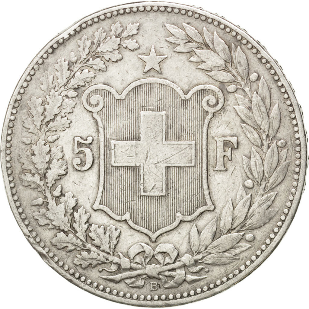 SWITZERLAND, 5 Francs, 1890, Bern, KM #34, VF(30-35), Silver, 37, 24.94