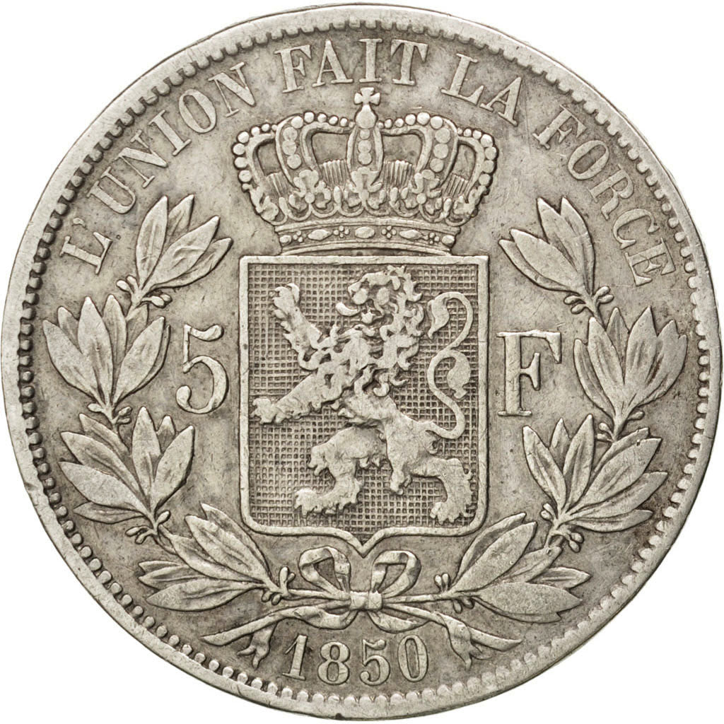 BELGIUM, 5 Francs, 5 Frank, 1850, KM #17, VF(20-25), Silver, 24.62