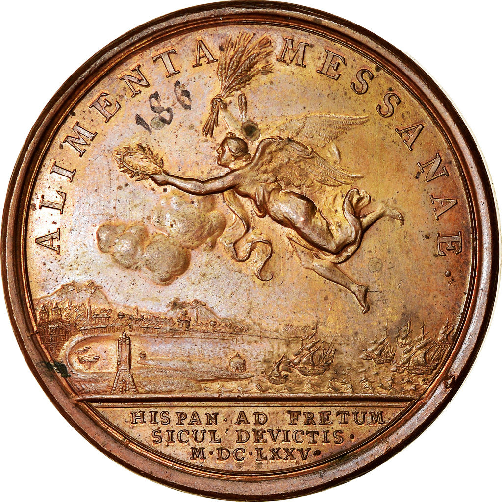 France, Medal, Louis XIV, Secours de Messine, History, 1675, Mauger, EF(40-45)