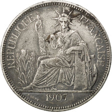 FRENCH INDO-CHINA, Piastre, 1907, Paris, KM #5a.1, VF(30-35), Silver, Lecompte..