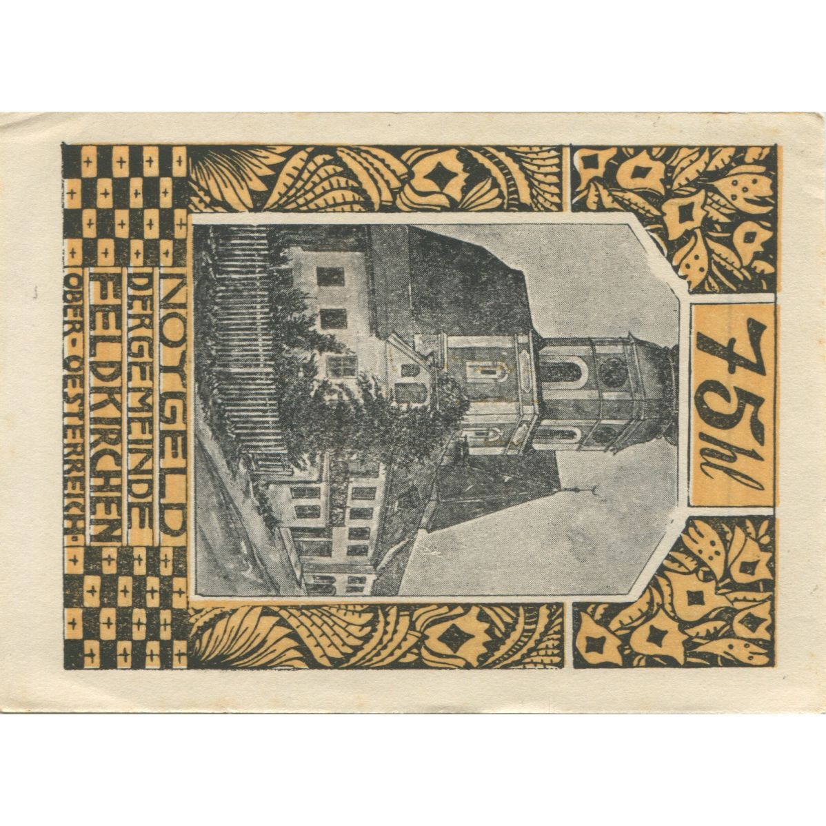 Banknote, Austria, Feldkirchen, 75 Heller, Eglise, 1921 UNC(63) Mehl:FS 196Ih